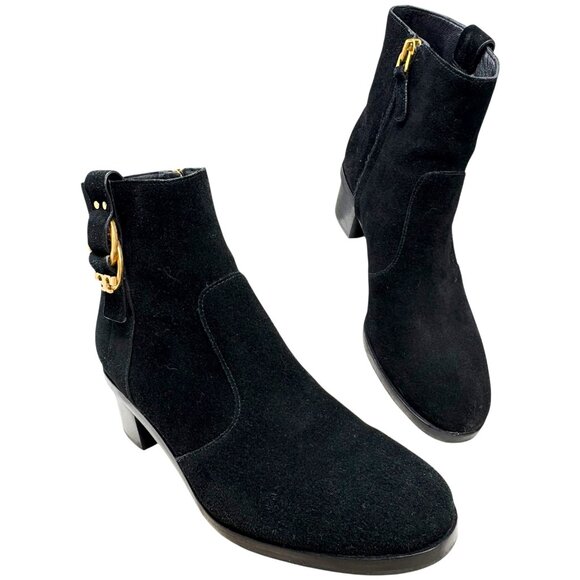 Tory Burch Marsden Black Suede Heeled Ankle Boots - Picture 12 of 12